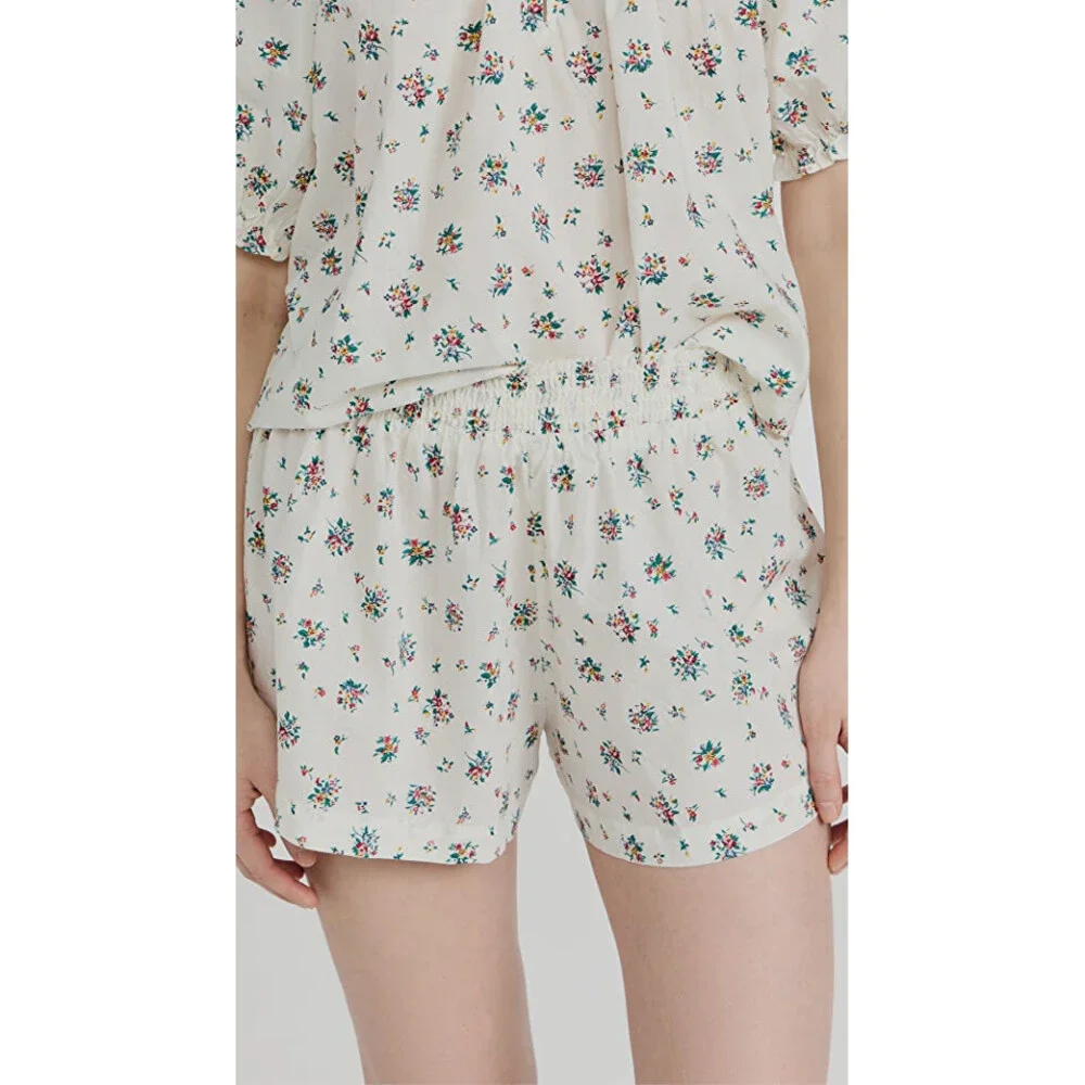 $135 THE GREAT. Women White Floral Sleep Shorts Smocked Sleepwear Size 3 / L-XL - Picture 1 of 3